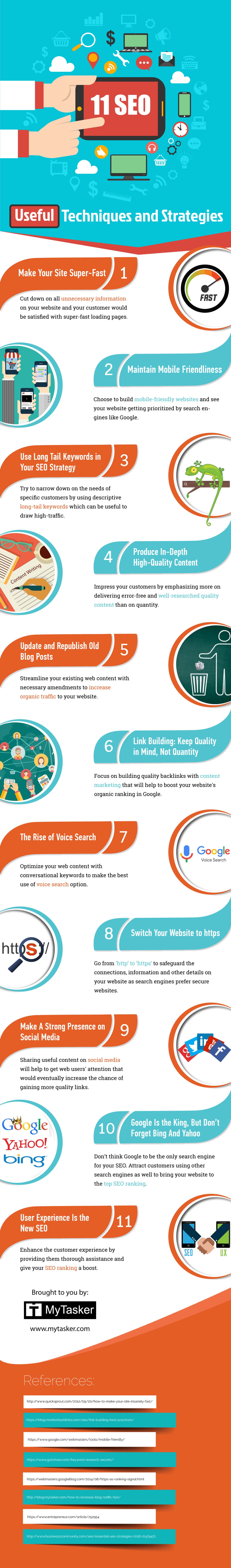 11 SEO Techniques and Strategies for Website Infographic