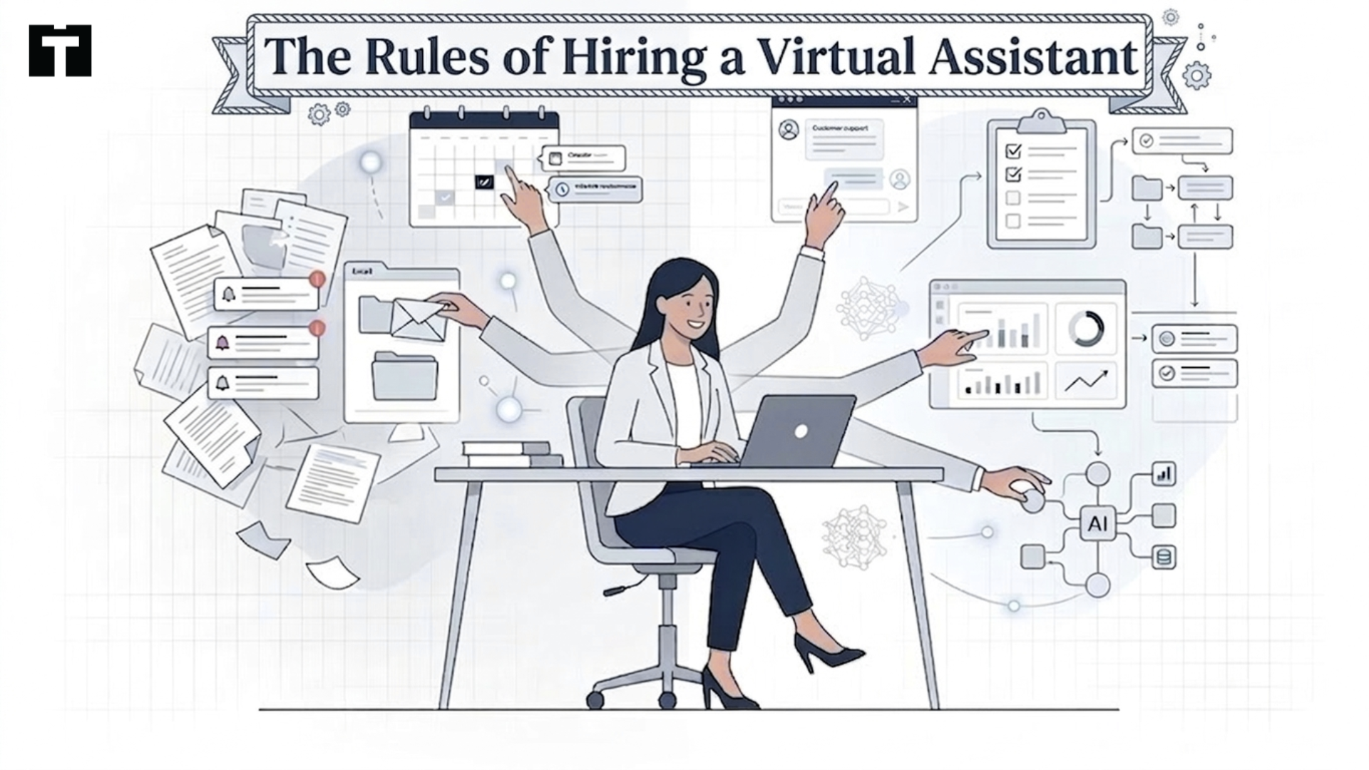 This image shows the rules for hiring a virtual assistant, shared by Tim Ferriss in his book The 4-H
