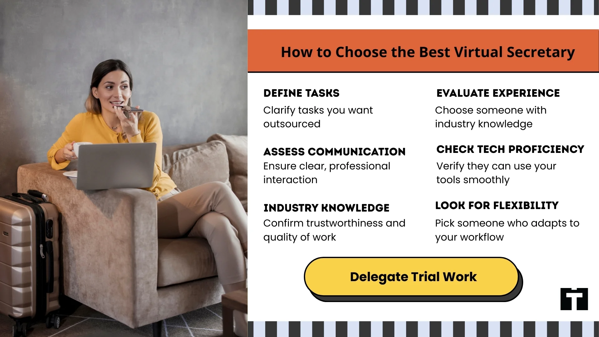 The overall image is one of careful evaluation and selection, guiding the viewer on how to pick the most suitable virtual assistant for their needs.